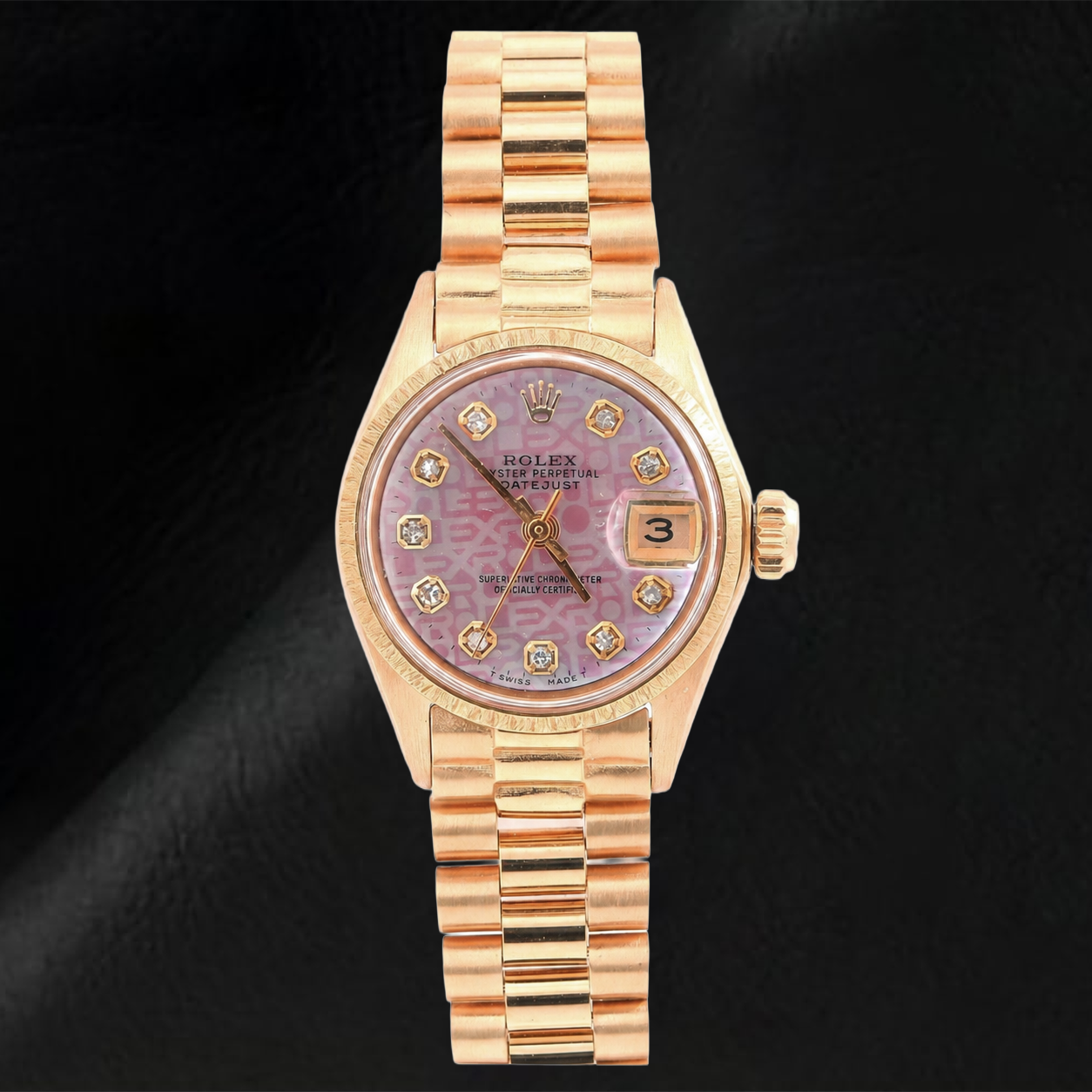 Rolex Datejust 69178 26 mm Gelbgold Armbanduhr mit rosa Jubilé-Diamantzifferblatt und President-Armband