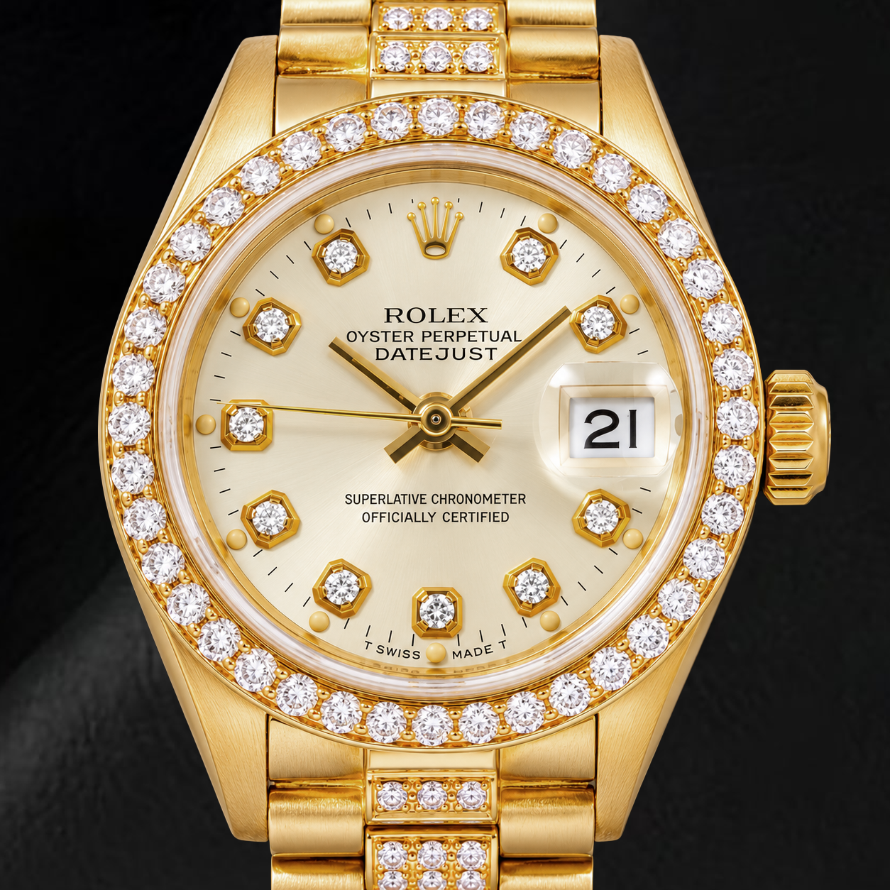 Rolex Datejust 69178 26 mm Gelbgold Uhr mit weißem Diamantzifferblatt