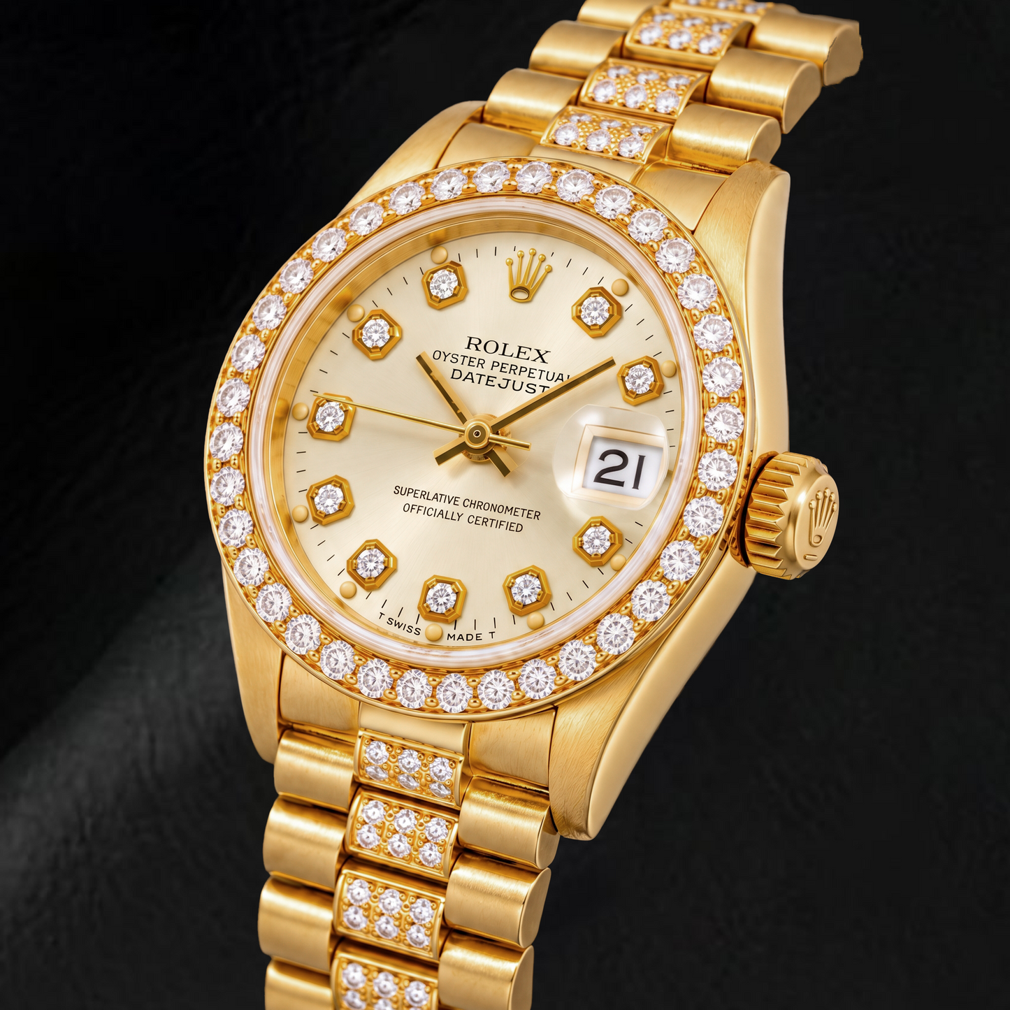 Rolex Datejust 69178 26 mm Gelbgold Uhr mit weißem Diamantzifferblatt