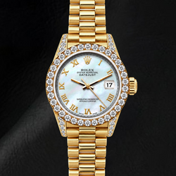 Rolex Datejust 69178 26 mm Gelbgold Uhr mit weißem Perlmutt-Zifferblatt und römischen Ziffern
