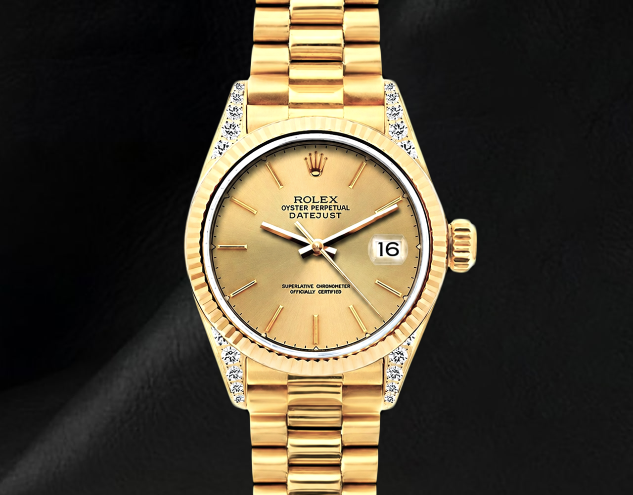 Rolex Datejust 69178 Champagner-Zifferblatt 26 mm President-Armband 18 Karat Gelbgold Uhr
