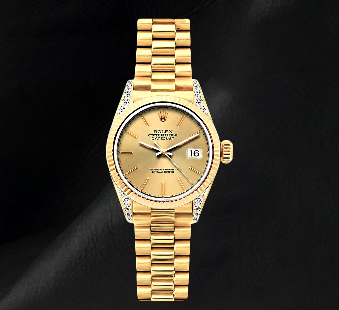 Rolex Datejust 69178 Champagner-Zifferblatt 26 mm President-Armband 18 Karat Gelbgold Uhr
