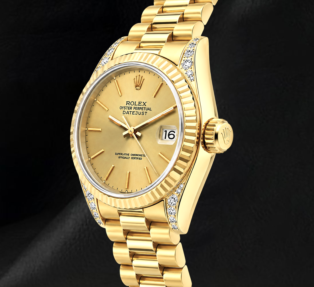 Rolex Datejust 69178 Champagner-Zifferblatt 26 mm President-Armband 18 Karat Gelbgold Uhr