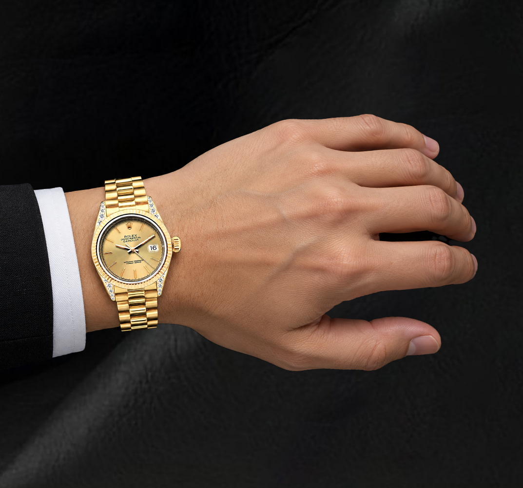 Rolex Datejust 69178 Champagner-Zifferblatt 26 mm President-Armband 18 Karat Gelbgold Uhr