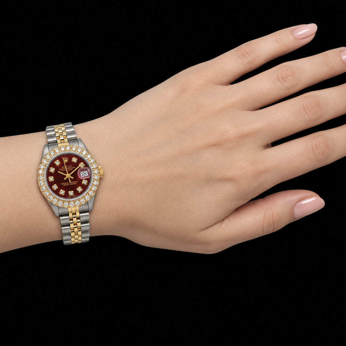 Rolex Datejust 6917 26 mm Bicolor Uhr mit rotem Diamantzifferblatt