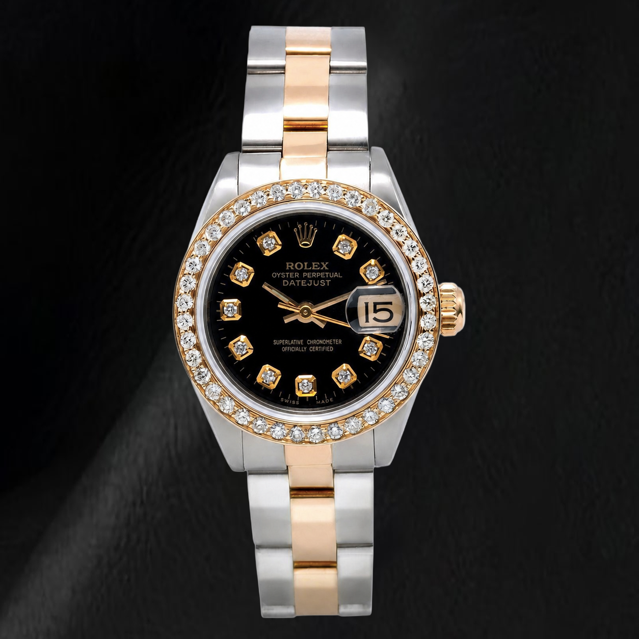 Rolex Datejust 6917 26 mm Bicolor-Uhr mit schwarzem Diamantzifferblatt