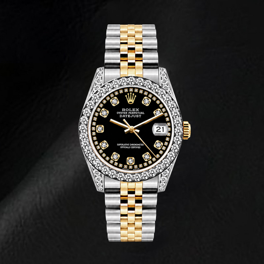 Rolex Datejust 6917 26 mm Bicolor Uhr mit schwarzem String-Diamantzifferblatt