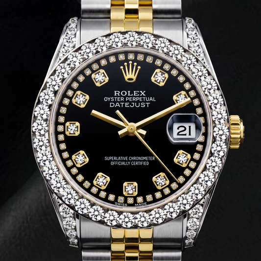 Rolex Datejust 6917 26 mm Bicolor Uhr mit schwarzem String-Diamantzifferblatt