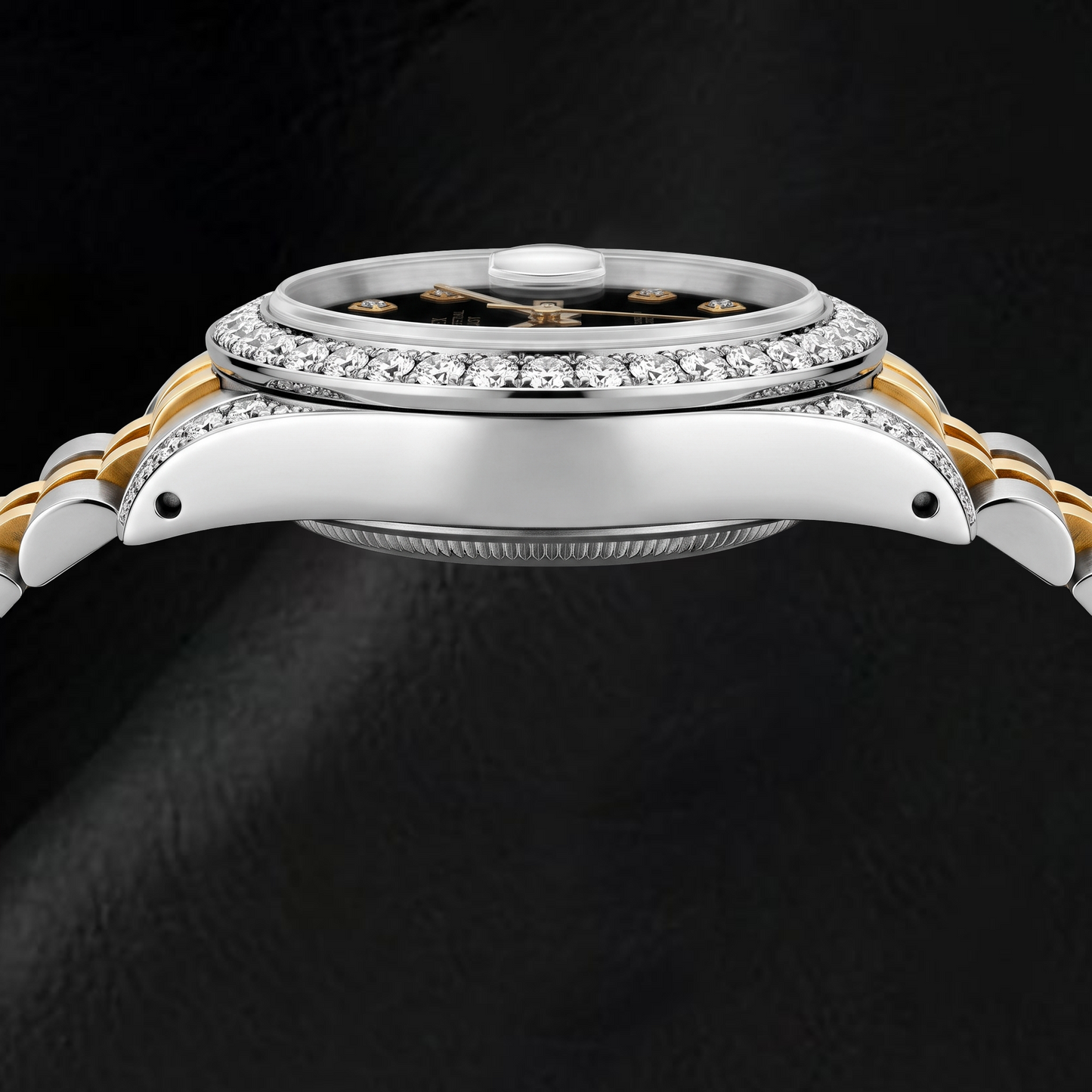 Rolex Datejust 6917 26 mm Bicolor Uhr mit schwarzem String-Diamantzifferblatt