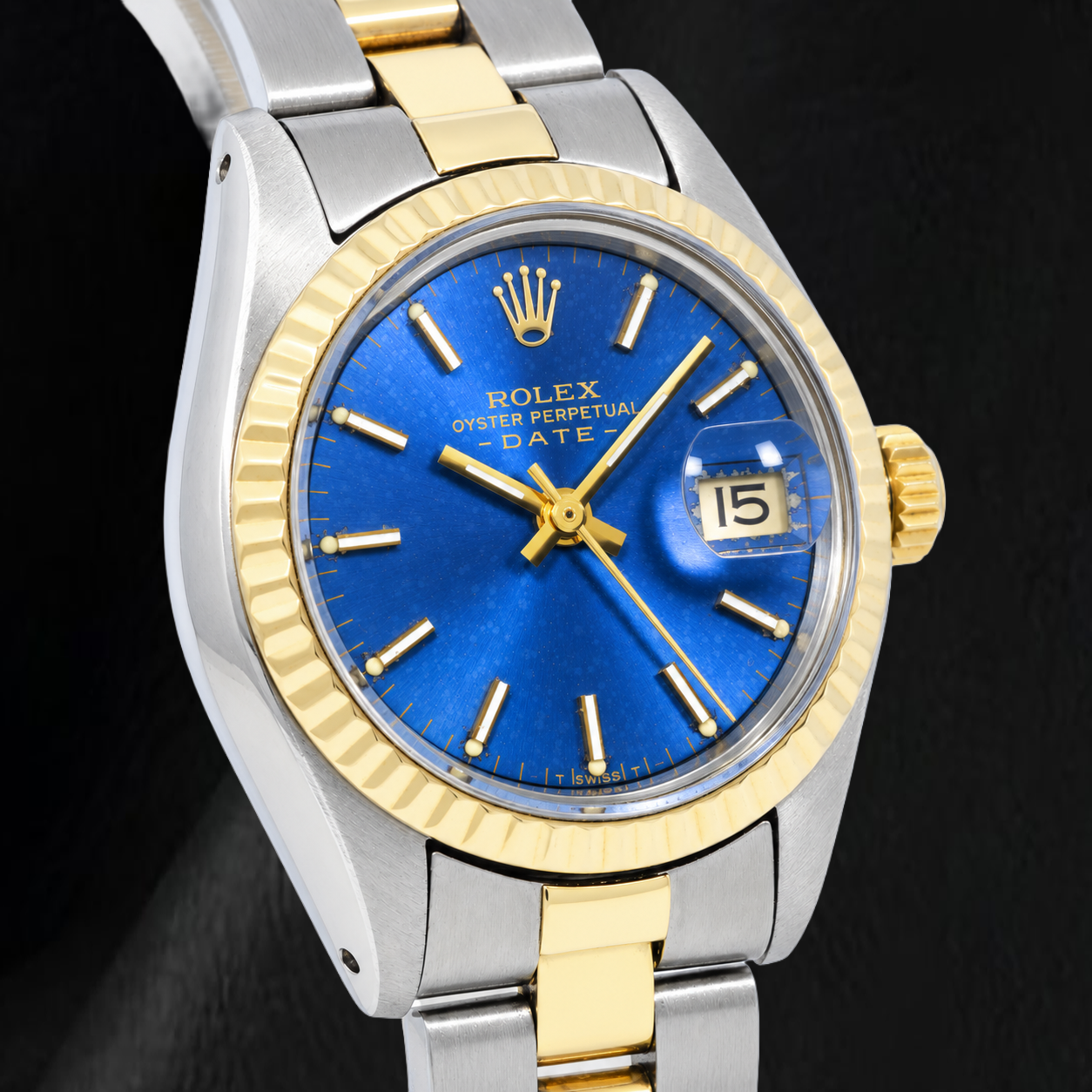 Rolex Datejust 6917 26 mm Bicolor-Uhr mit blauem Zifferblatt mit Stabindizes