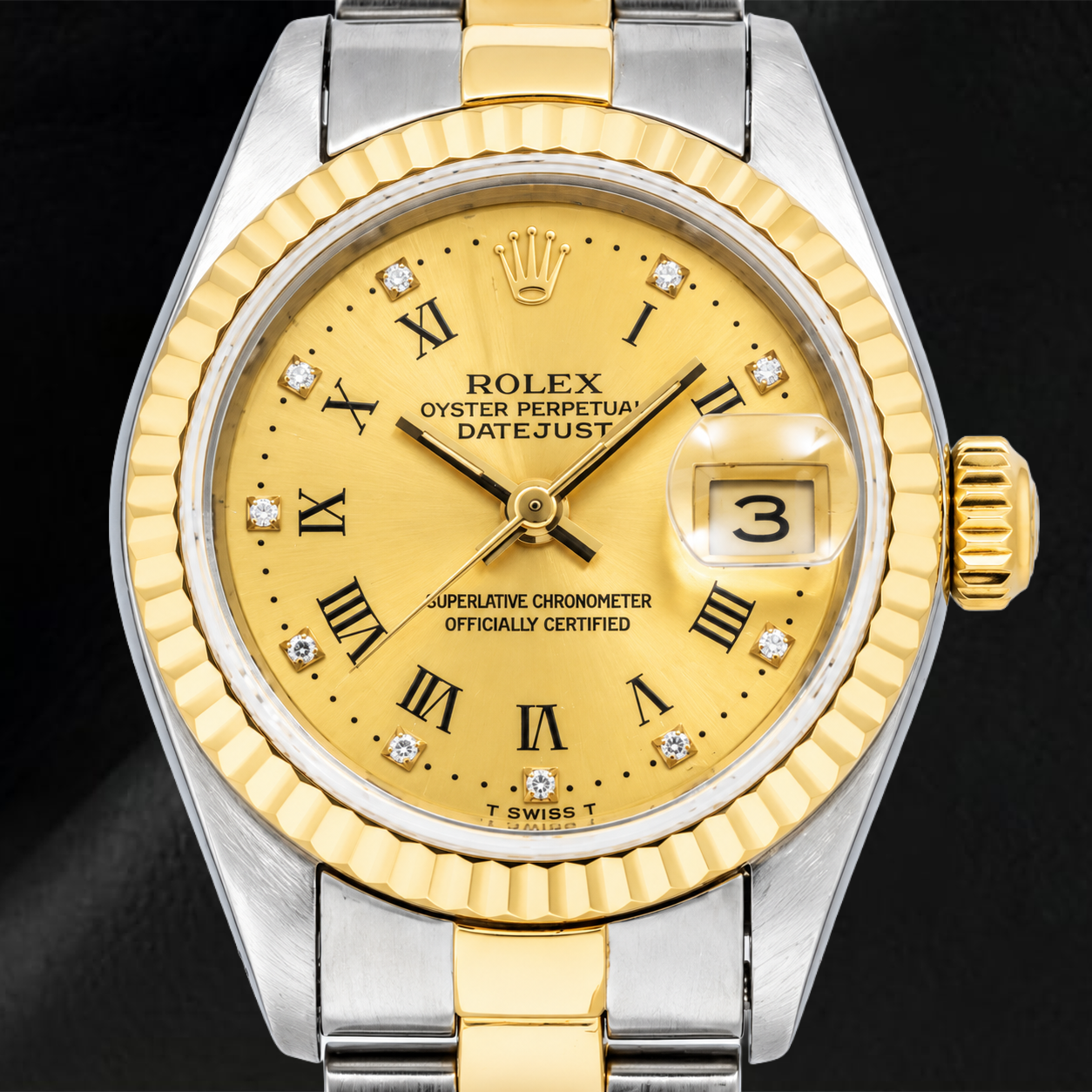 Rolex Datejust 6917 26 mm Champagnerfarbenes römisches Diamantzifferblatt Bicolor Oyster-Armband Uhr