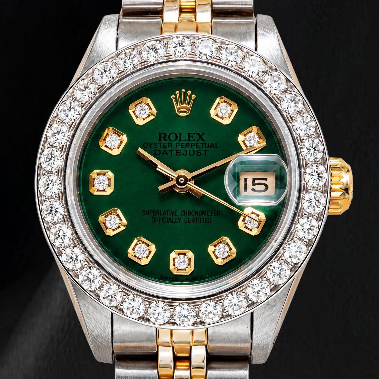 Rolex Datejust 6917 26 mm Bicolor-Uhr aus Edelstahl mit grünem Diamantzifferblatt und Diamantlünette