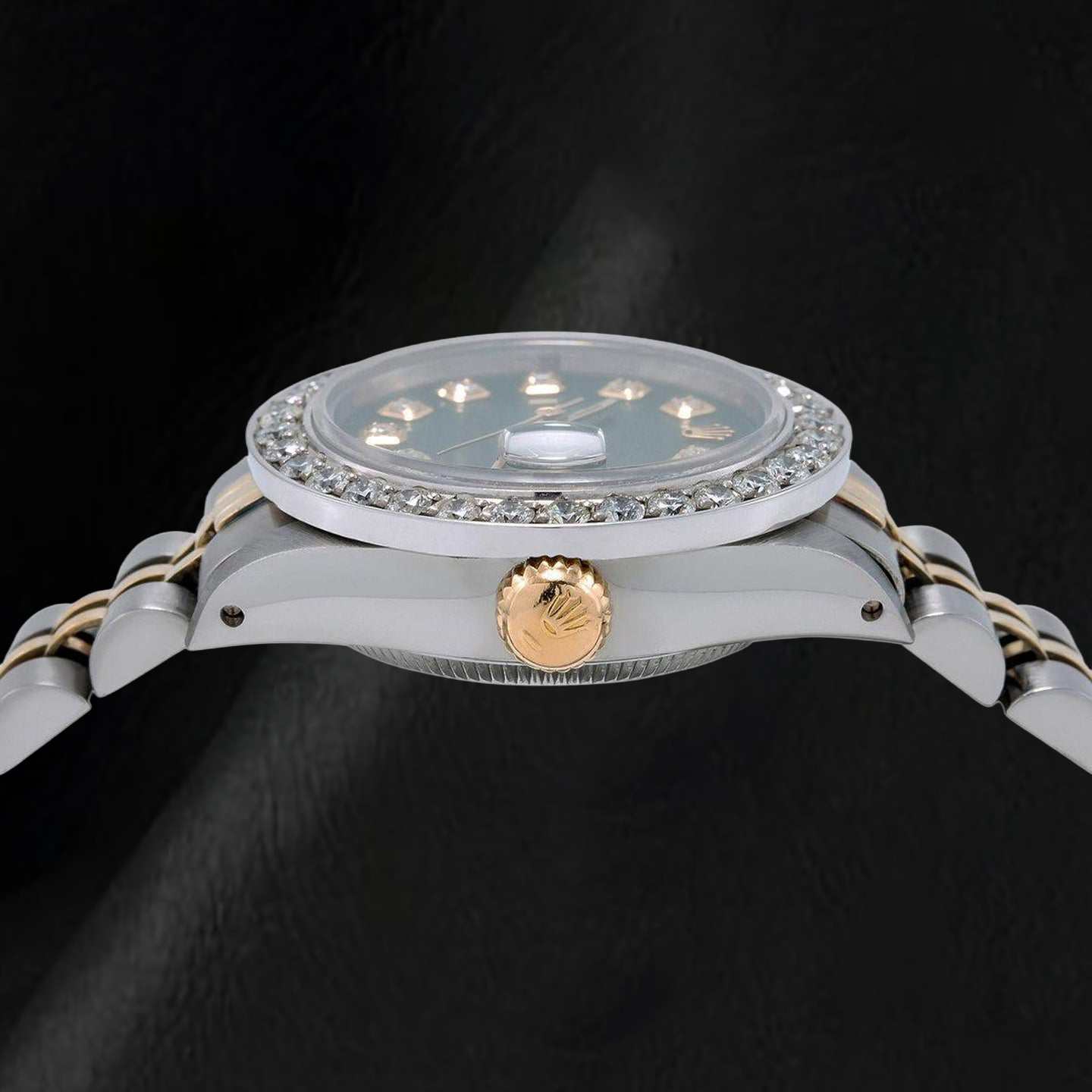 Rolex Datejust 6917 26 mm Bicolor-Uhr aus Edelstahl mit grünem Diamantzifferblatt und Diamantlünette