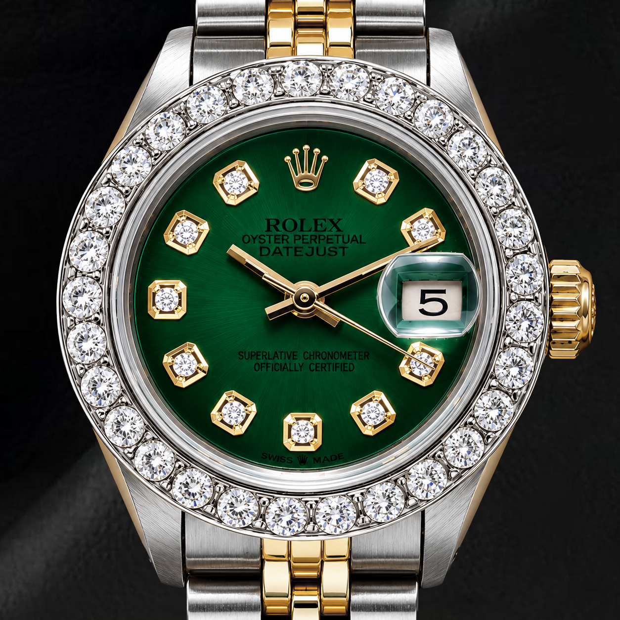 Rolex Datejust 6917 26 mm Grünes Diamantzifferblatt Bicolor Jubilé-Armband Uhr