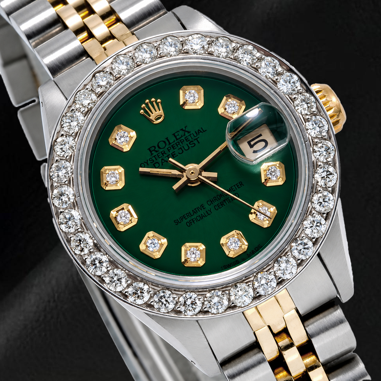 Rolex Datejust 6917 26 mm Grünes Diamantzifferblatt Bicolor Jubilé-Armband Uhr
