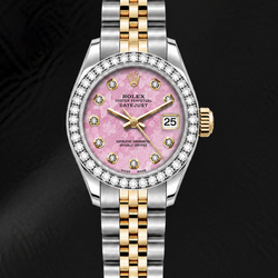 Rolex Datejust 6917 26 mm Bicolor Uhr mit rosa floralem Diamantzifferblatt