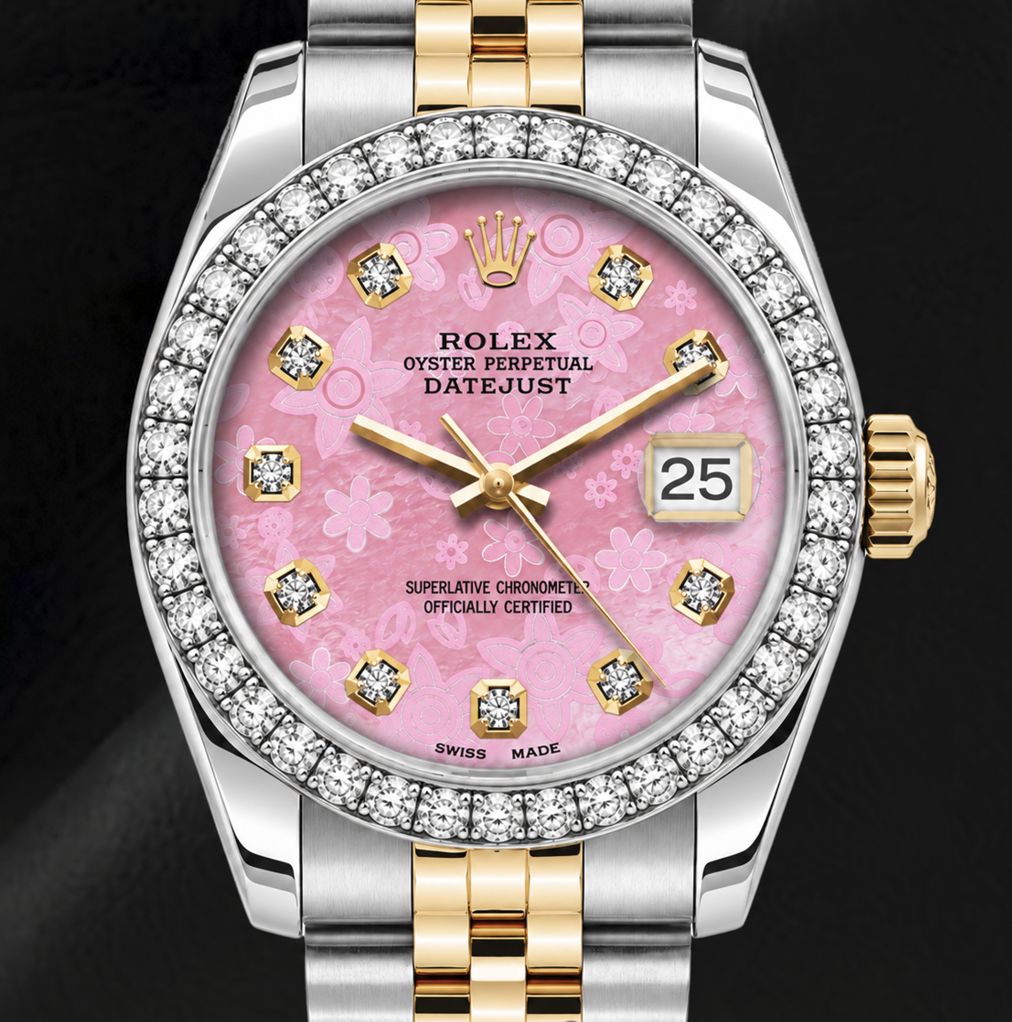 Rolex Datejust 6917 26 mm Bicolor Uhr mit rosa floralem Diamantzifferblatt