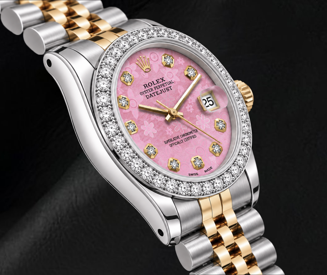 Rolex Datejust 6917 26 mm Bicolor Uhr mit rosa floralem Diamantzifferblatt