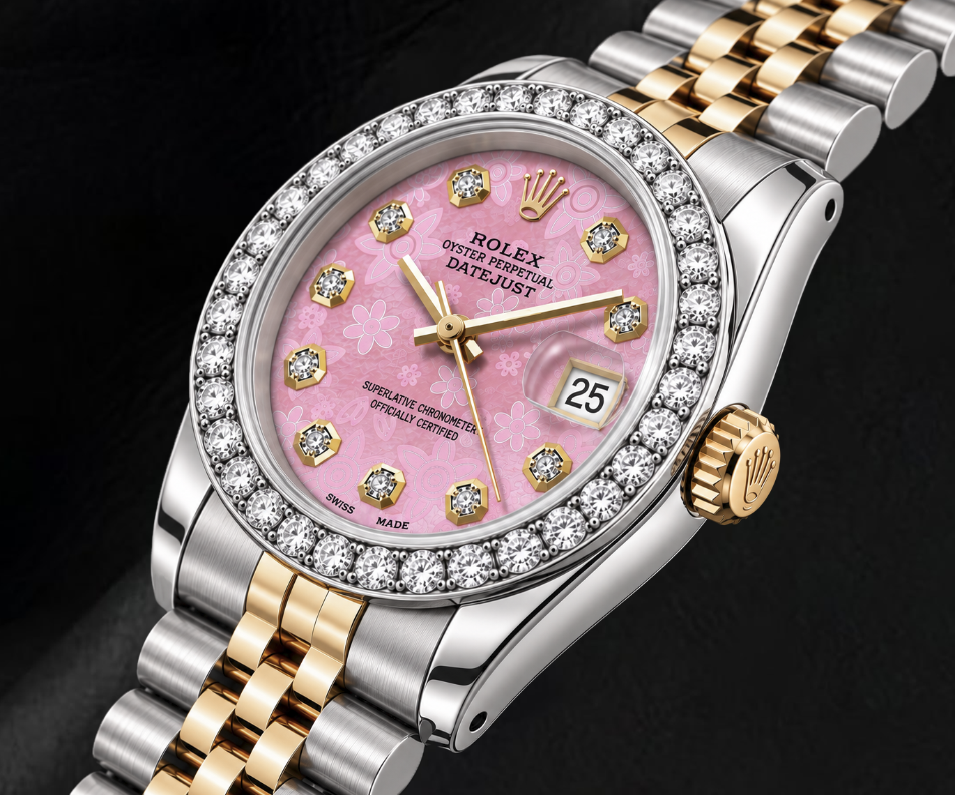Rolex Datejust 6917 26 mm Bicolor Uhr mit rosa floralem Diamantzifferblatt