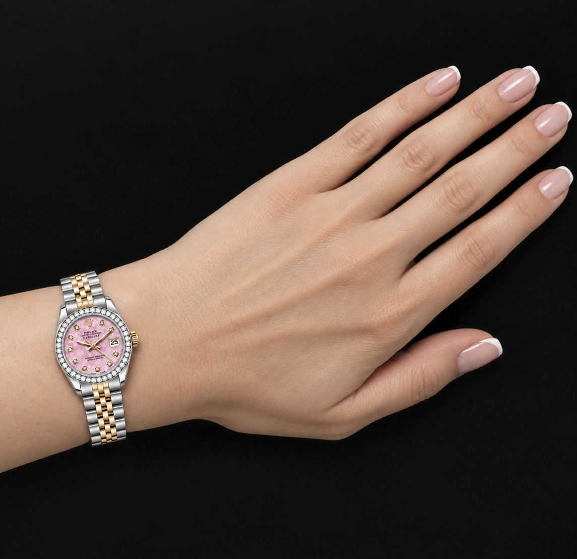 Rolex Datejust 6917 26 mm Bicolor Uhr mit rosa floralem Diamantzifferblatt