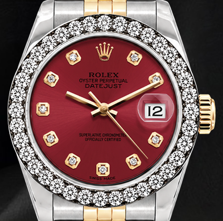 Rolex Datejust 6917 26 mm Bicolor Uhr Rotes Diamantzifferblatt Diamantlünette
