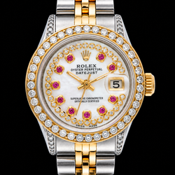 Rolex Datejust 6917 26 mm Weißes Perlmutt-Diamantzifferblatt Bicolor Gold Jubilé-Armband Uhr