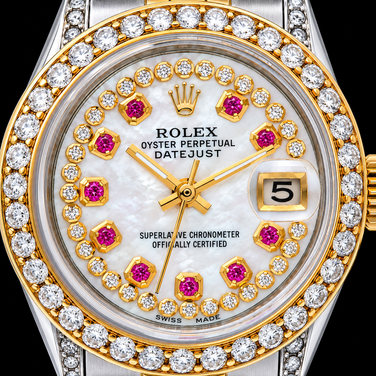 Rolex Datejust 6917 26 mm Weißes Perlmutt-Diamantzifferblatt Bicolor Gold Jubilé-Armband Uhr