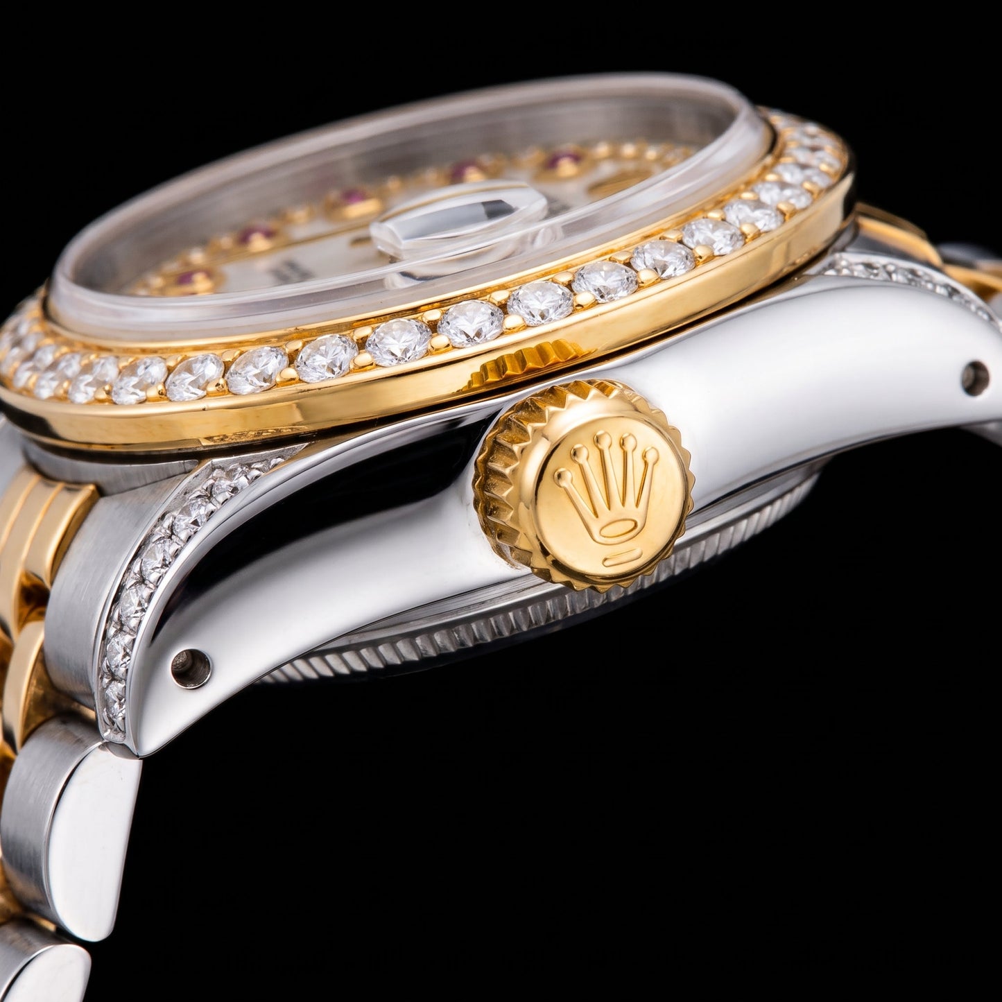 Rolex Datejust 6917 26 mm Weißes Perlmutt-Diamantzifferblatt Bicolor Gold Jubilé-Armband Uhr