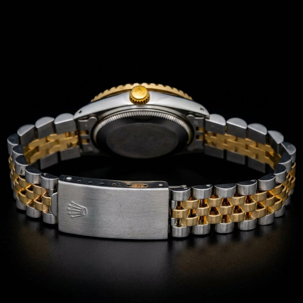 Rolex Datejust 6917 26 mm Weißes Perlmutt-Diamantzifferblatt Bicolor Gold Jubilé-Armband Uhr