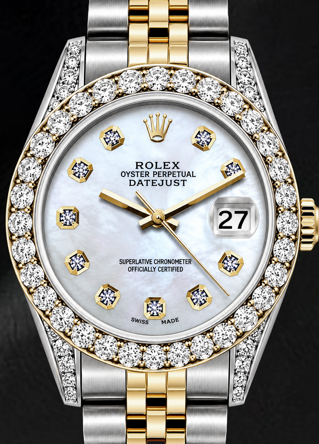 Rolex Datejust 6917 26 mm Bicolor Uhr mit weißem Perlmutt-Diamantzifferblatt