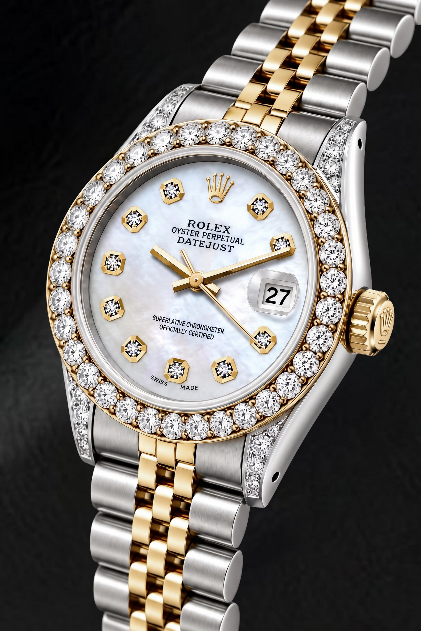 Rolex Datejust 6917 26 mm Bicolor Uhr mit weißem Perlmutt-Diamantzifferblatt