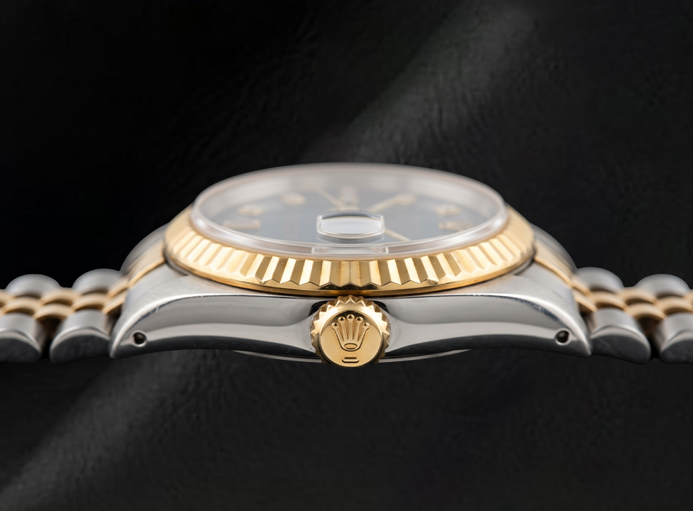 Rolex Datejust 6917 Blaues Diamantzifferblatt 26 mm Geriffelte Lünette Bicolor Uhr