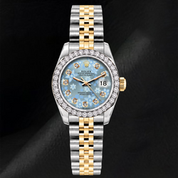 Rolex Datejust 6917 Eisblaues Florales Diamantzifferblatt 26 mm Bicolor Uhr