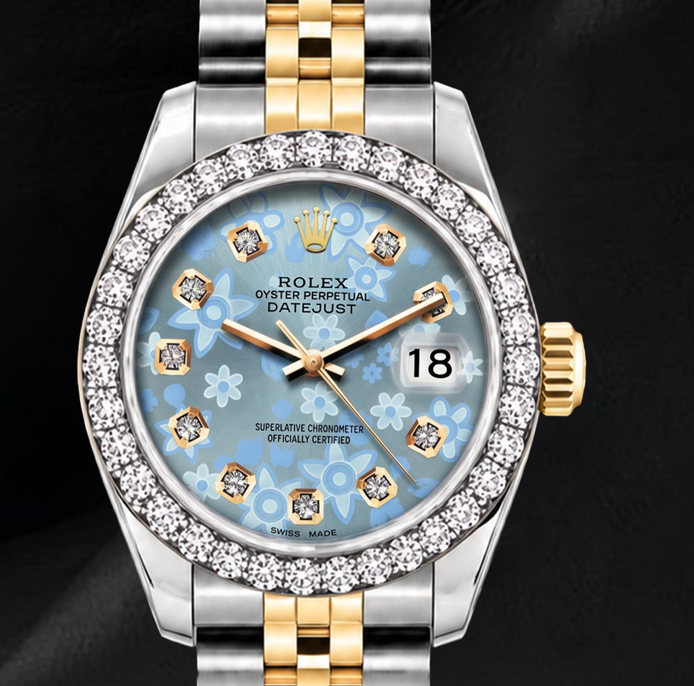 Rolex Datejust 6917 Eisblaues Florales Diamantzifferblatt 26 mm Bicolor Uhr
