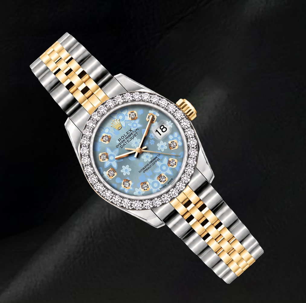 Rolex Datejust 6917 Eisblaues Florales Diamantzifferblatt 26 mm Bicolor Uhr