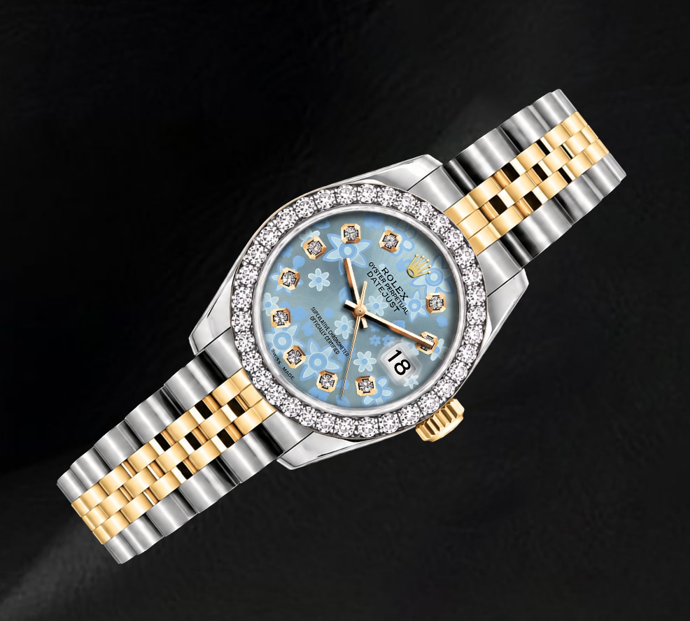 Rolex Datejust 6917 Eisblaues Florales Diamantzifferblatt 26 mm Bicolor Uhr