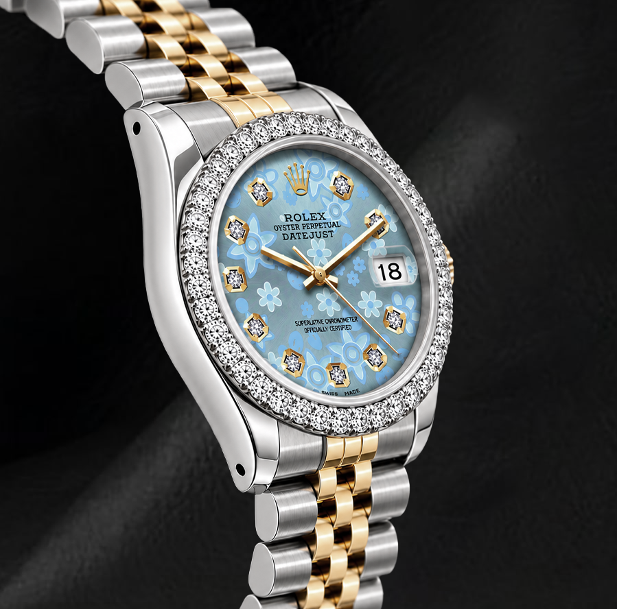 Rolex Datejust 6917 Eisblaues Florales Diamantzifferblatt 26 mm Bicolor Uhr