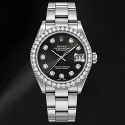 Rolex Datejust 78240 31 mm Uhr aus Edelstahl mit schwarzem Diamantzifferblatt