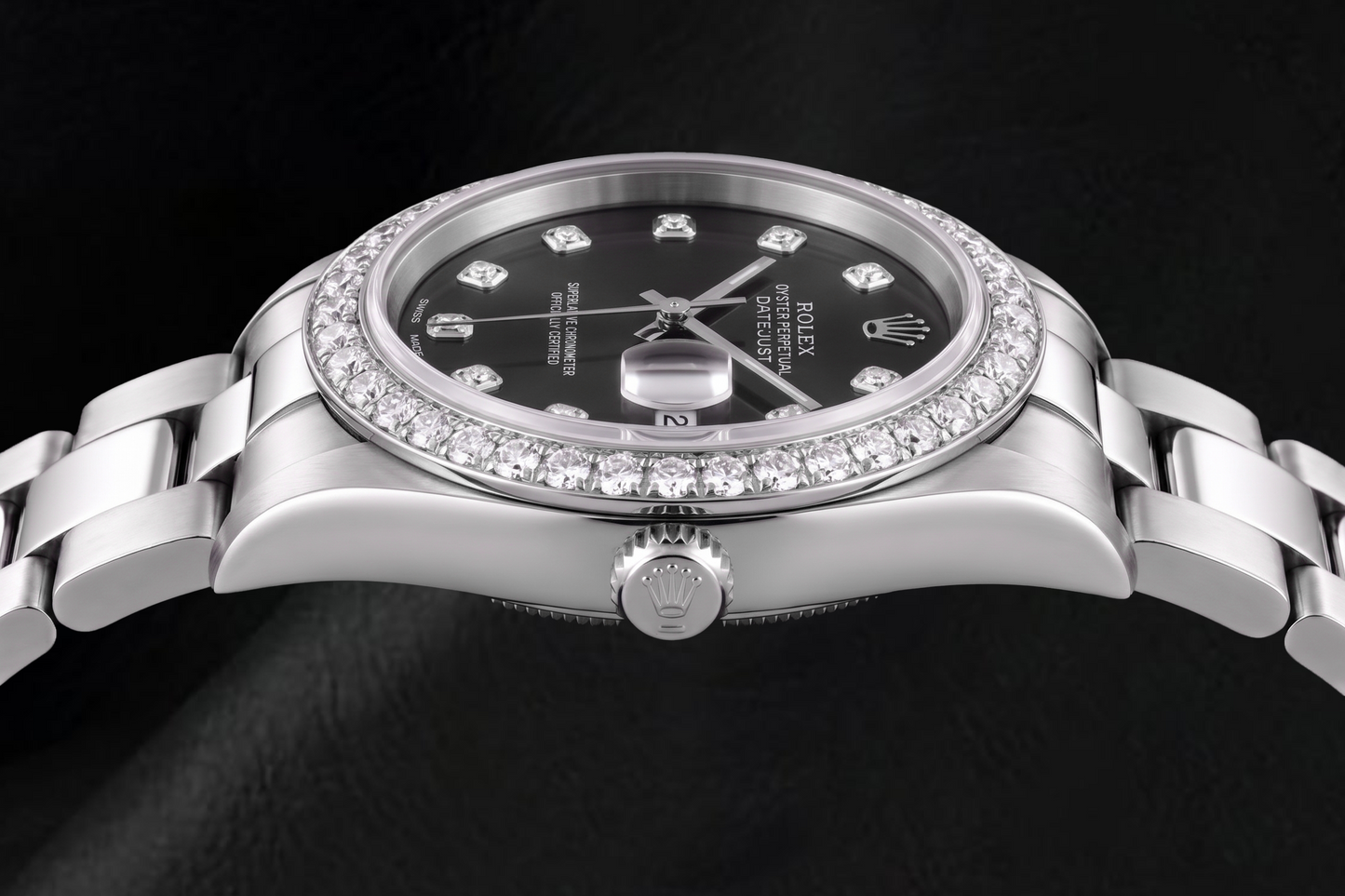 Rolex Datejust 78240 31 mm Uhr aus Edelstahl mit schwarzem Diamantzifferblatt