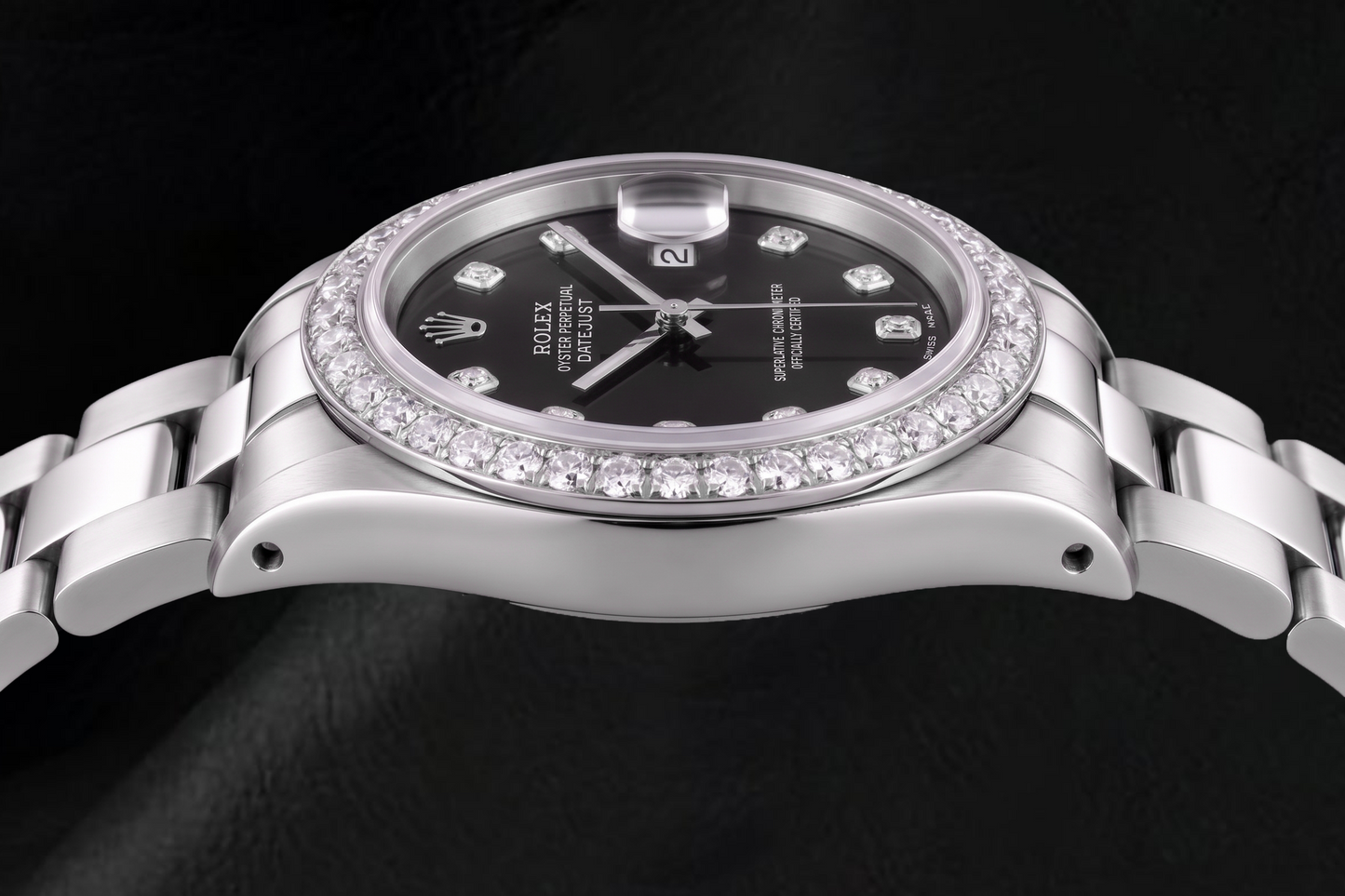 Rolex Datejust 78240 31 mm Uhr aus Edelstahl mit schwarzem Diamantzifferblatt