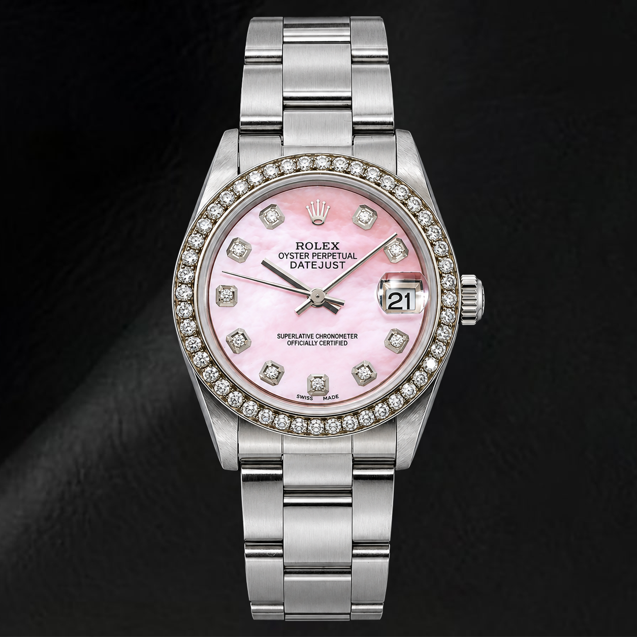 Rolex Datejust 78240 31 mm Uhr aus Edelstahl mit rosa Perlmutt-Diamantzifferblatt