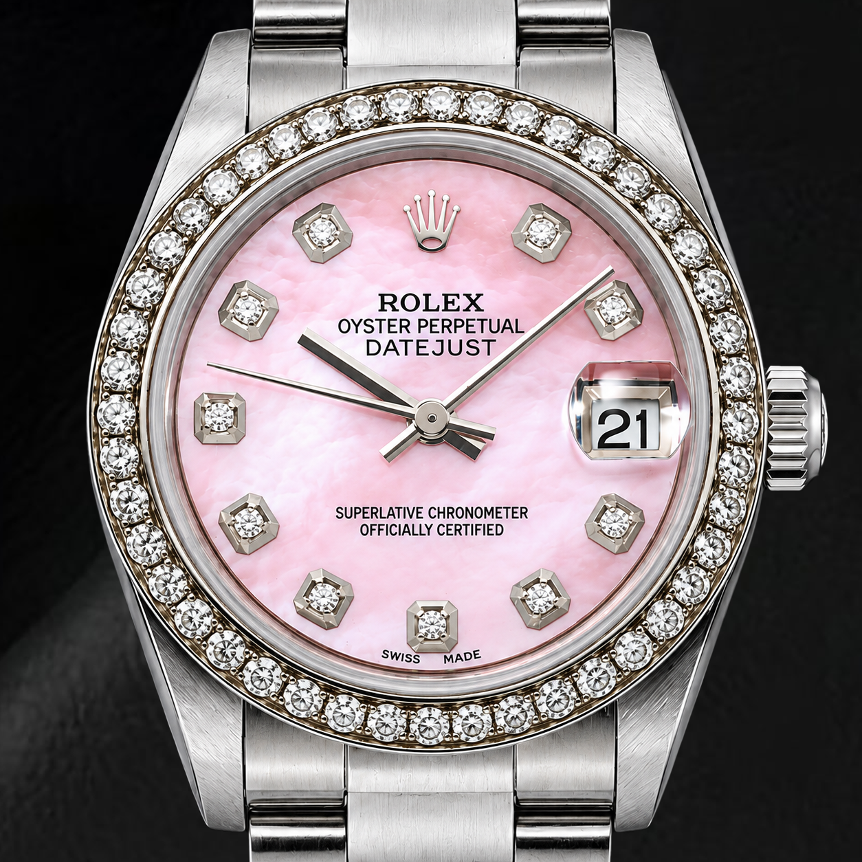 Rolex Datejust 78240 31 mm Uhr aus Edelstahl mit rosa Perlmutt-Diamantzifferblatt