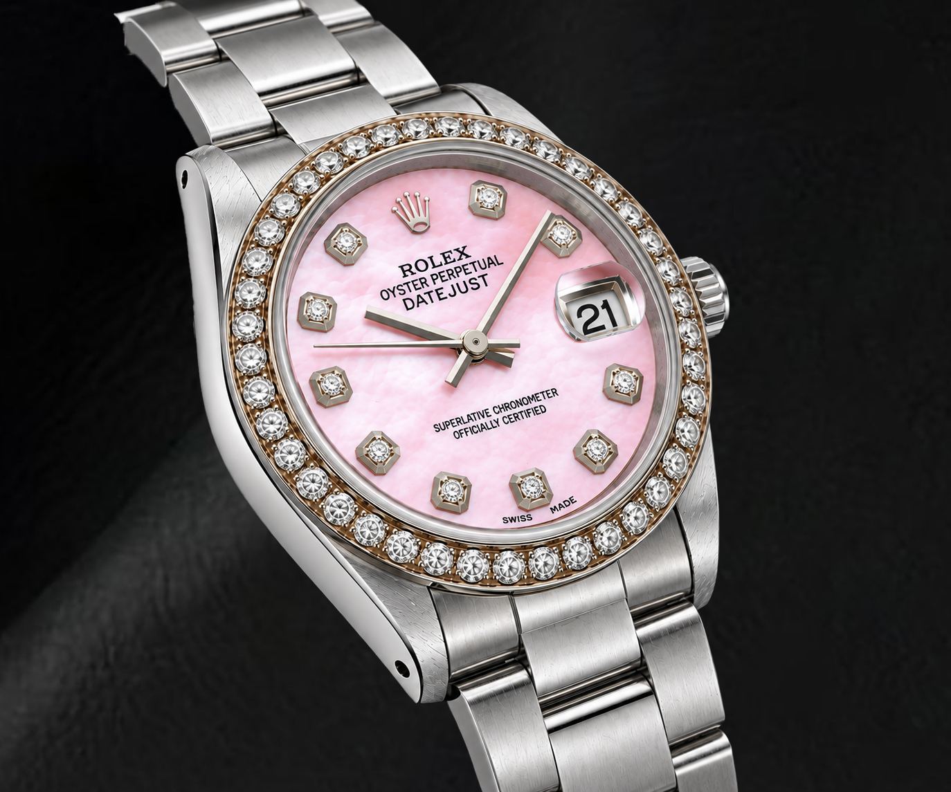 Rolex Datejust 78240 31 mm Uhr aus Edelstahl mit rosa Perlmutt-Diamantzifferblatt