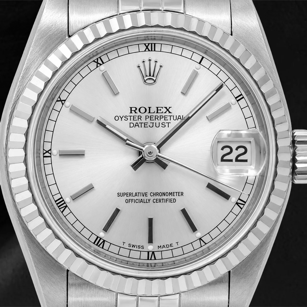 Rolex Datejust 78274 31 mm Silbernes Zifferblatt mit Stabindizes Edelstahl Jubilé-Armband Uhr