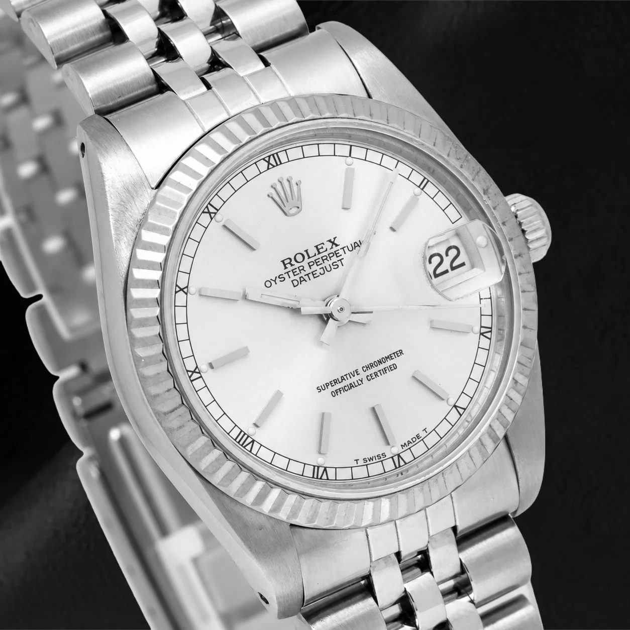 Rolex Datejust 78274 31 mm Silbernes Zifferblatt mit Stabindizes Edelstahl Jubilé-Armband Uhr