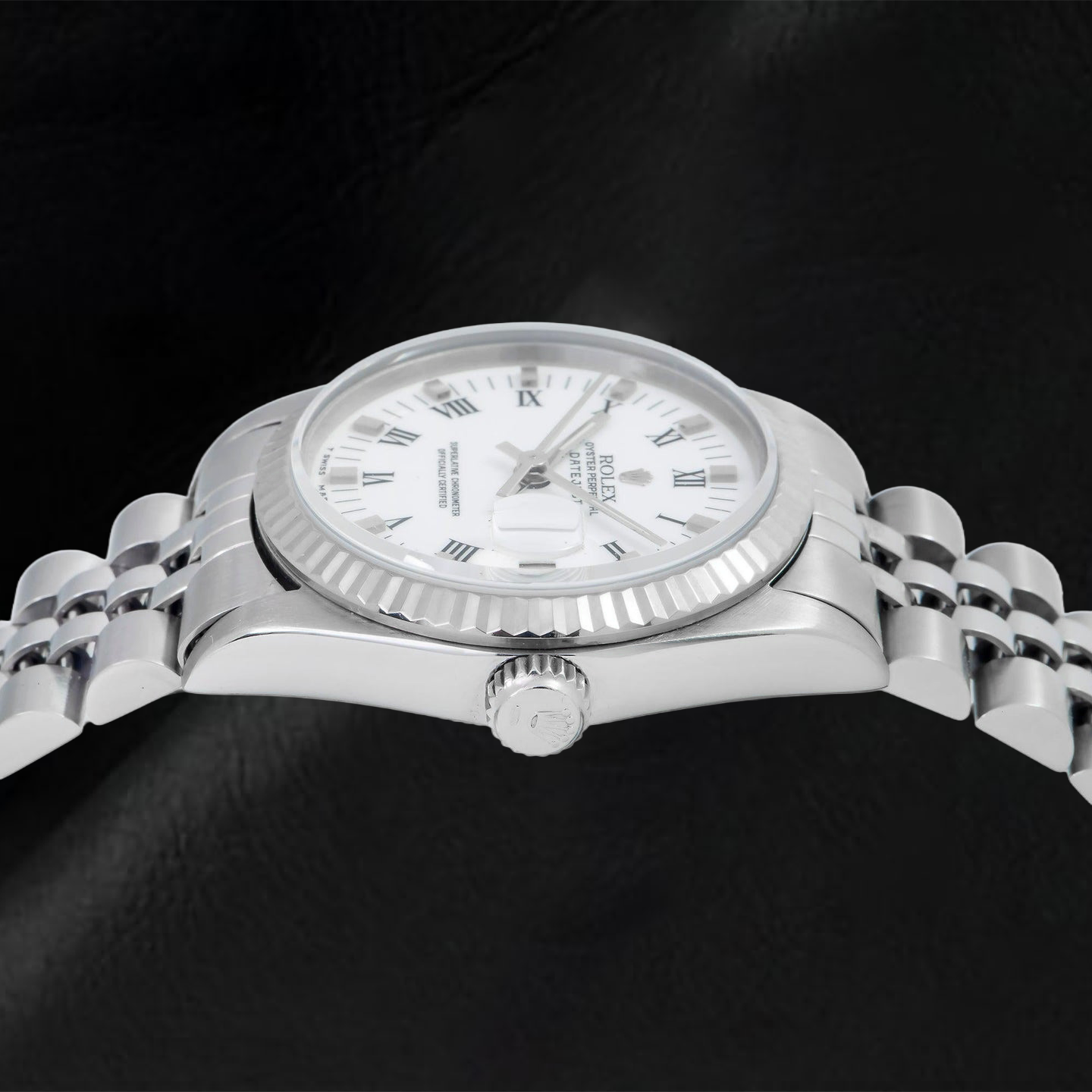 Rolex Datejust 78274 31 mm Uhr, weißes Zifferblatt mit römischen Ziffern, glatte Lünette, Edelstahl, Jubilé-Armband