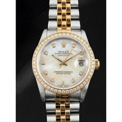 Rolex Datejust, Baujahr 2000, weißes Perlmuttzifferblatt mit Diamanten, 31 mm, zweifarbige Uhr
