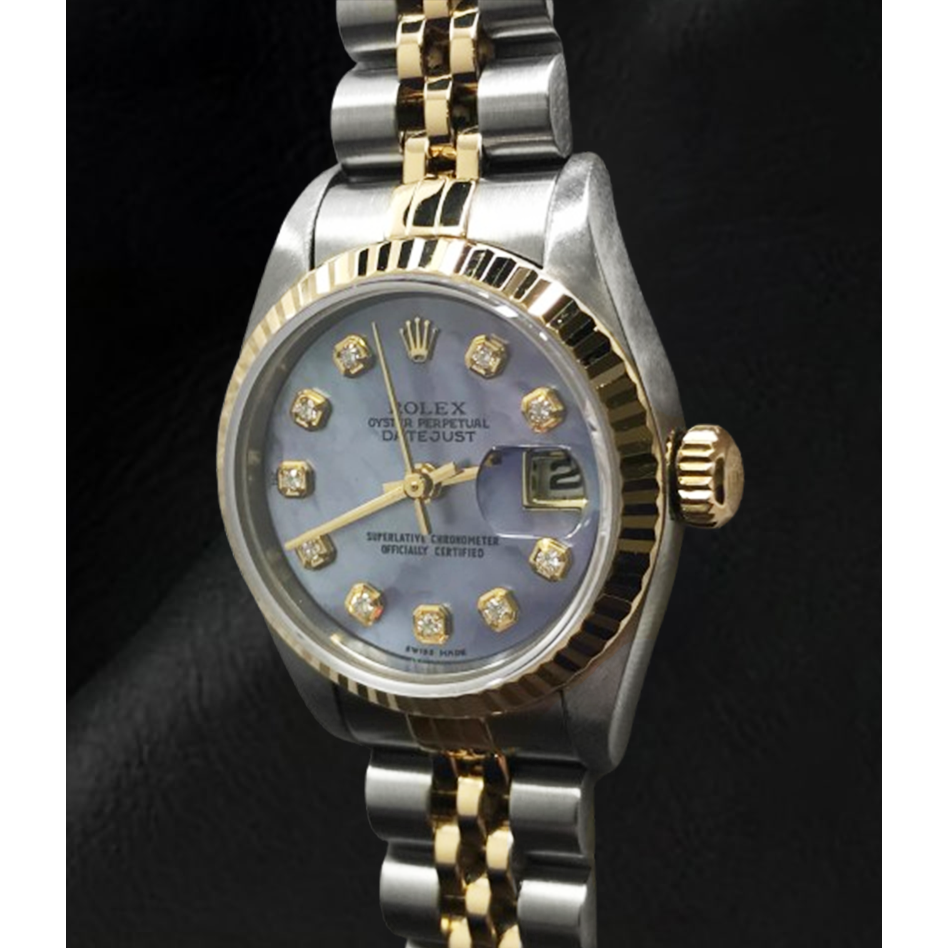 Rolex Datejust Baujahr 2001, graues Perlmutt-Diamant-Zifferblatt, zweifarbig, 26 mm