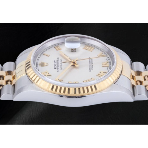 Rolex Datejust Baujahr 2002, weißes römisches Zifferblatt, zweifarbig, 36 mm