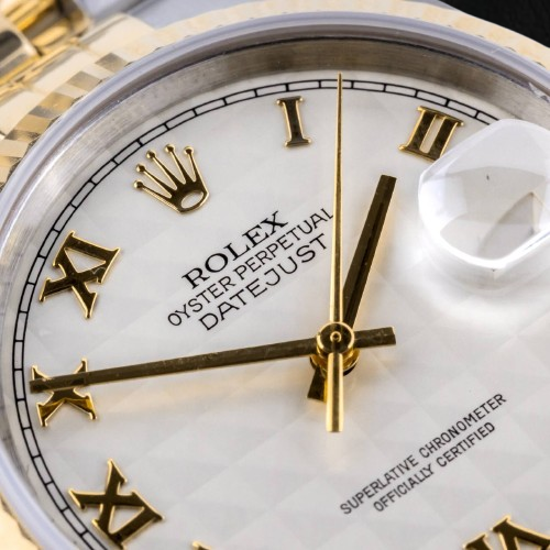 Rolex Datejust Baujahr 2002, weißes römisches Zifferblatt, zweifarbig, 36 mm